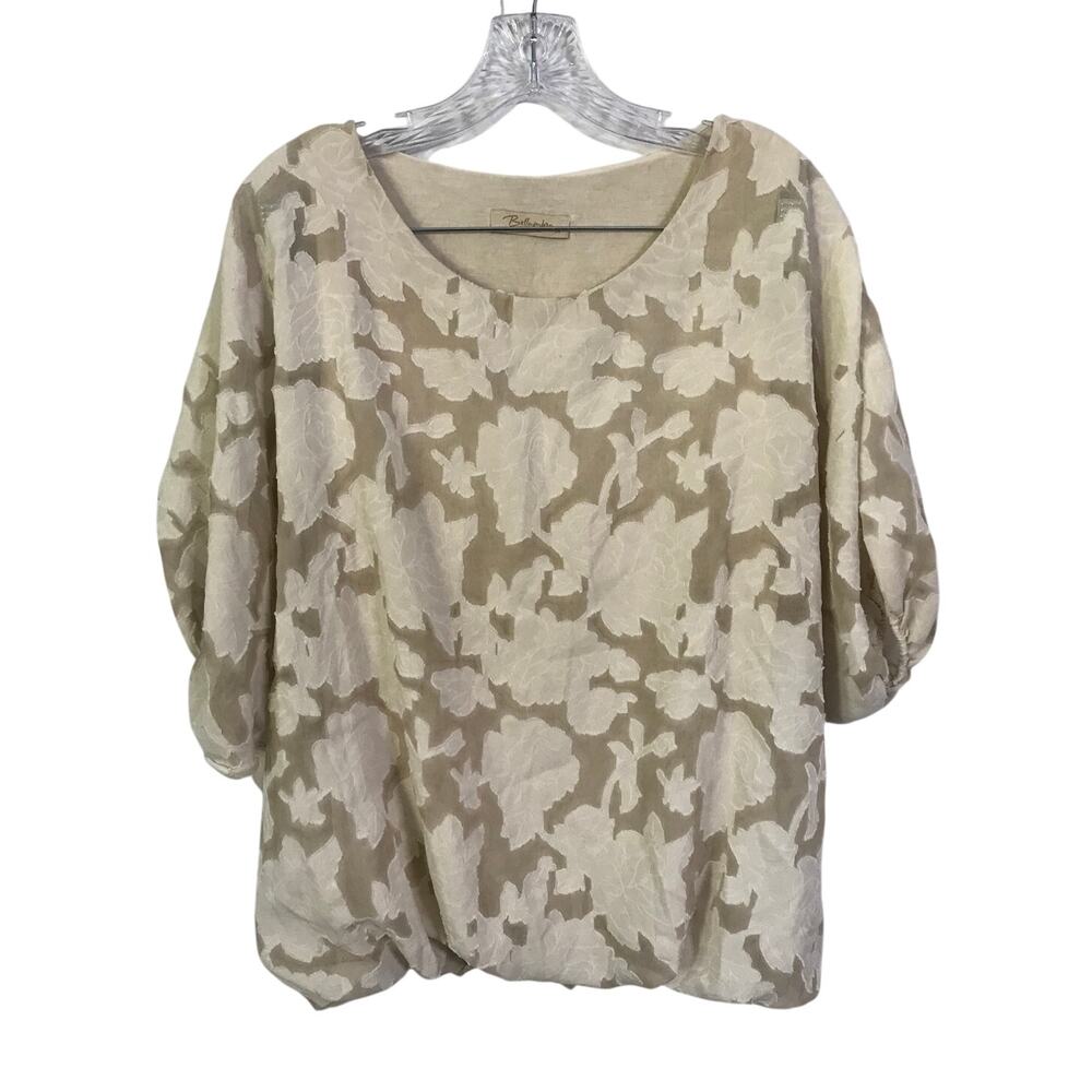 Bellambia Blouse Size Medium Womens Sheer Floral Short Sleeve Gathers Lace M